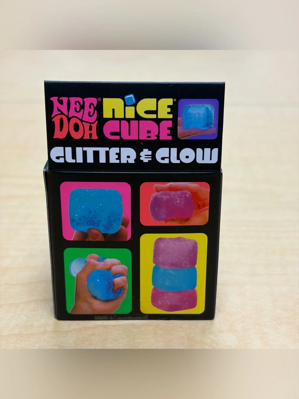 NeeDoh Nice Cube Glitter & Glow Squishy Stress Toy Pink Super Solid Squish New